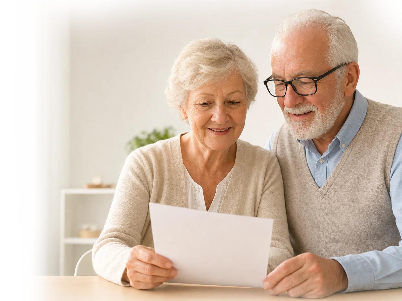 Usměvavý seniorský pár společně pročítá dokumenty k důchodu